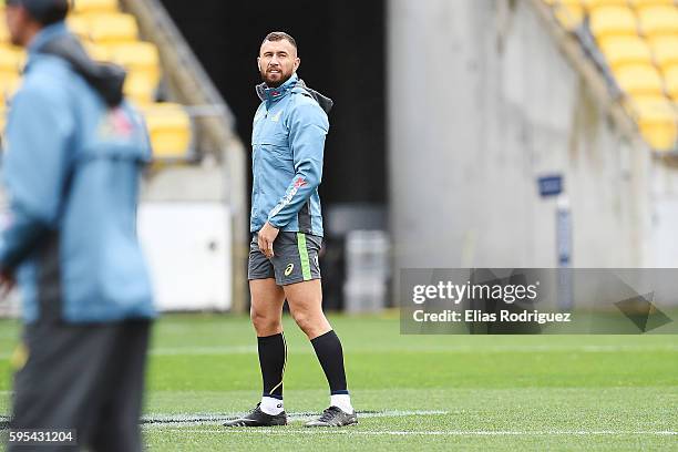 Quade Cooper during the Australia Wallabies Captain's Run at Westpac Stadium on August 26, 2016 in Wellington, New Zealand.