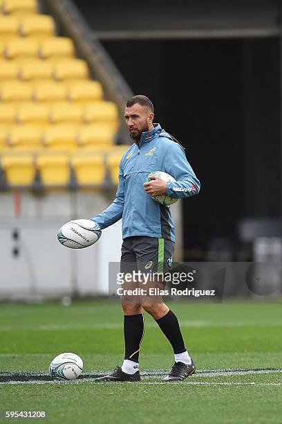Quade Cooper during the Australia Wallabies Captain's Run at Westpac Stadium on August 26, 2016 in Wellington, New Zealand.