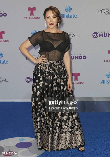 Erika de la Rosa arrives at Telemundo's Premios Tu Mundo 'Your World' Awards at American Airlines Arena on August 25, 2016 in Miami, Florida.