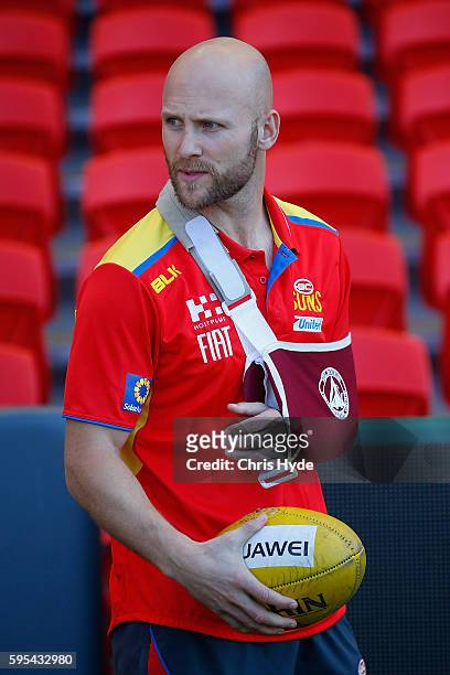 Gary Ablett of the AFL Gold Coast Suns looks on during a media opportunity at Metricon Stadium on August 26, 2016 in Gold Coast, Australia.
