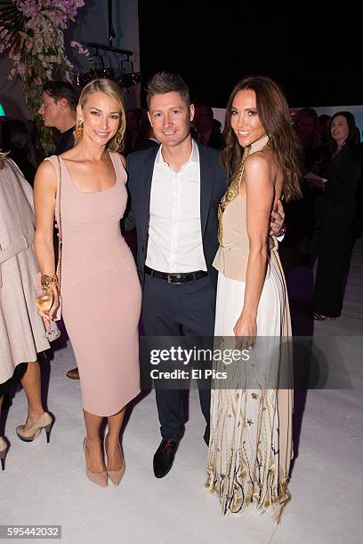 Anna Heinrich, Michael Clarke, Kyly Clarke poses on the red carpet during the Myer Spring 16 Launch at Hordern Pavilion on August 23, 2016 in Sydney,...