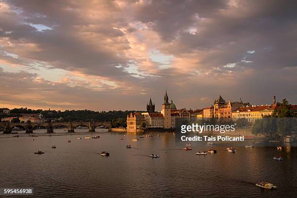 smetana embankment with residential houses, smetana's museum and old town water tower in prague, czech republic, europe - the moldau river stock pictures, royalty-free photos & images