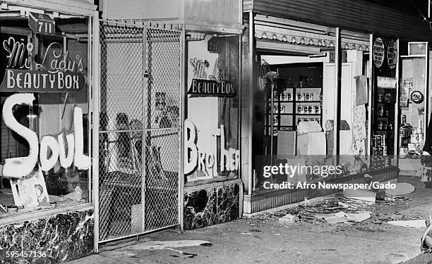 During a racial riot in Baltimore, Maryland, a beauty salon on Gay Street was saved from destruction when its owner painted the code words "Soul...