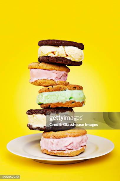 stacked ice cream sandwiches - cookie studio stock pictures, royalty-free photos & images