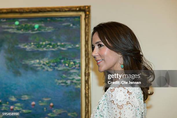 Crown Princess Mary attends preview of French painter Monet exhibition at Ordrupgaard Museum in Charlottenlund in Denmark on August 23, 2016. The...