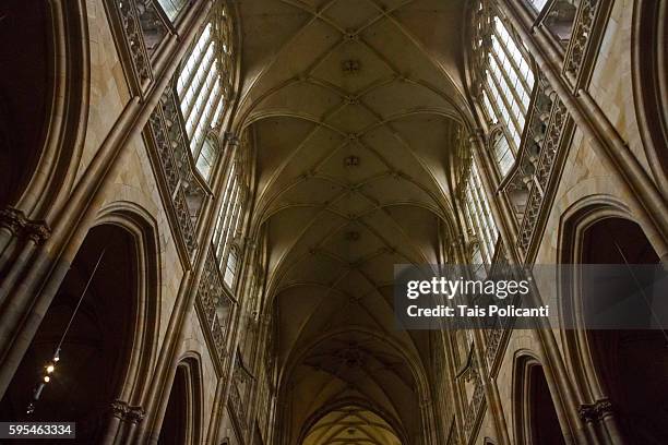 the impressive ceiling of the st. vitus cathedral(velká jižní věž katedrály sv. víta) in prague, czech republic, europe - tancici dum stock pictures, royalty-free photos & images