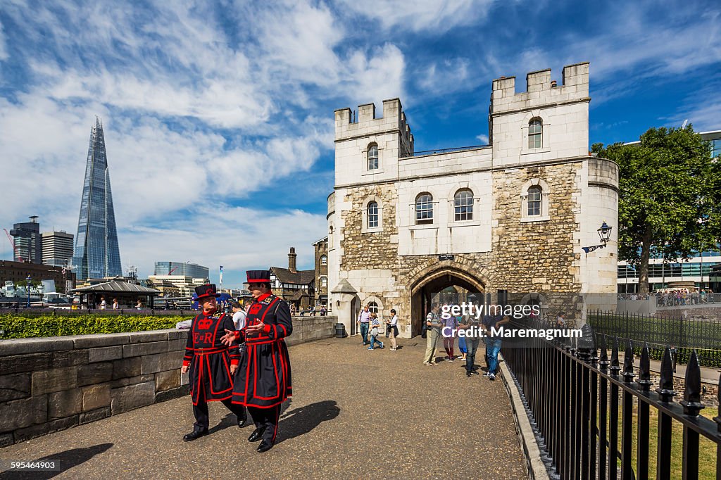Tower of London, beefeaters near the Middle Tower