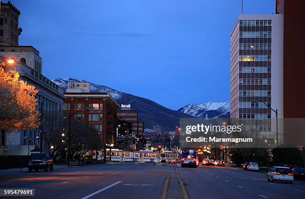 view of the town - salt lake city stock-fotos und bilder