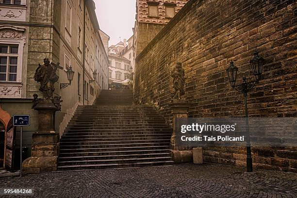 romantic old street in prague, czech republic, europe - tancici dum stock pictures, royalty-free photos & images