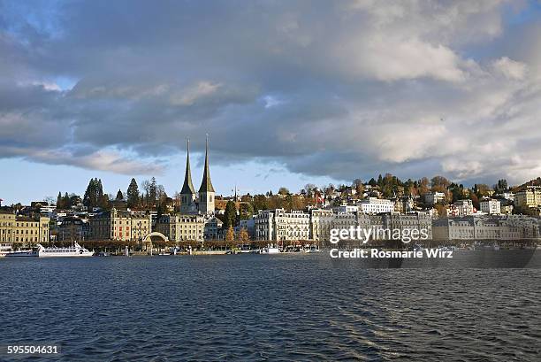 lucerne skyline with dramatic sky - skyline luzern stock pictures, royalty-free photos & images