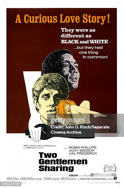 One Sheet movie poster advertises 'Two Gentlemen Sharing' , starring Hal Frederick, Earl Cameron and Esther Anderson, London, England, 1969.
