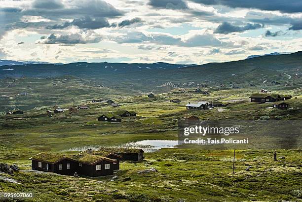 traditional norwegian houses in ustaoset village in central norway, scandinavia, europe - cabin scandinavia stock pictures, royalty-free photos & images