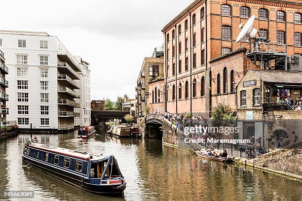 typical boat on the regent's canal - camden lock market stock pictures, royalty-free photos & images