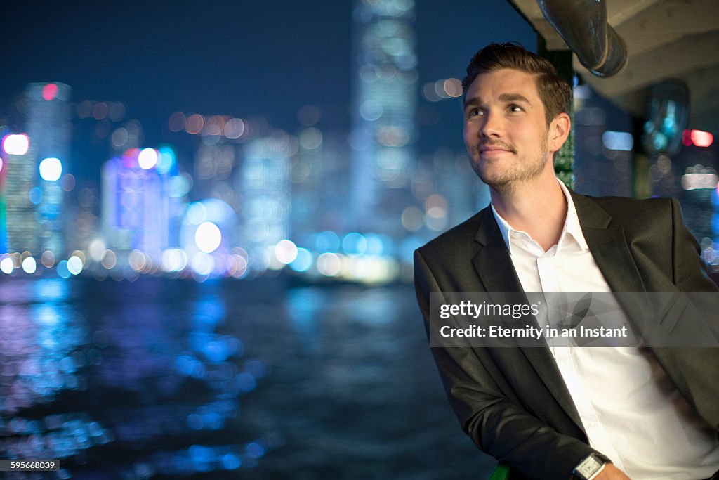 Businessman on the Star Ferry, Hong Kon