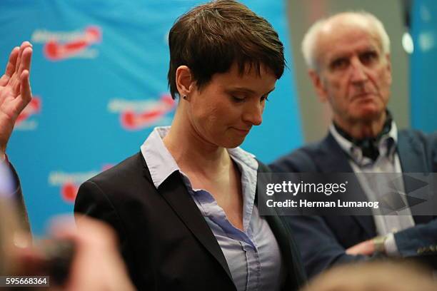 Party leader Frauke Petry and Albrecht Glaser during the election night of AfD at AO hostel in Berlin's Lichtenberg district to the state elections...
