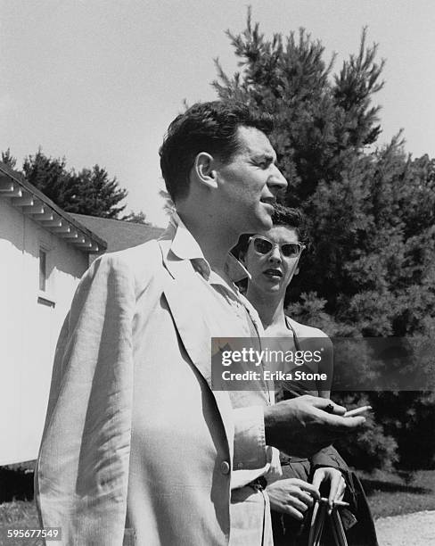 American composer Leonard Bernstein with his sister Shirley, circa 1955.