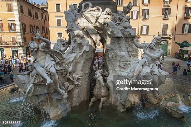 piazza (square) navona, fontana dei quattro fiumi - fountain of the four rivers stock pictures, royalty-free photos & images