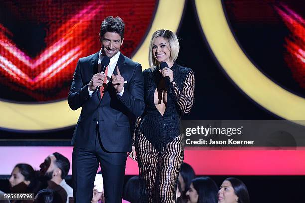 David Chocarro and Aracely Arambula onstage at Telemundo's Premios Tu Mundo "Your World" Awards at American Airlines Arena on August 25, 2016 in...