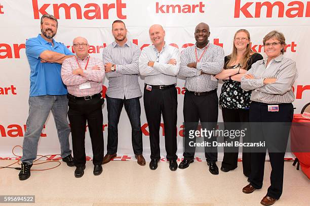 Brian Urlacher and store employees attends Kmart Celebrates 'A Whole Lotta Awesome' at VIP Member Event at Kmart on August 25, 2016 in Des Plaines,...