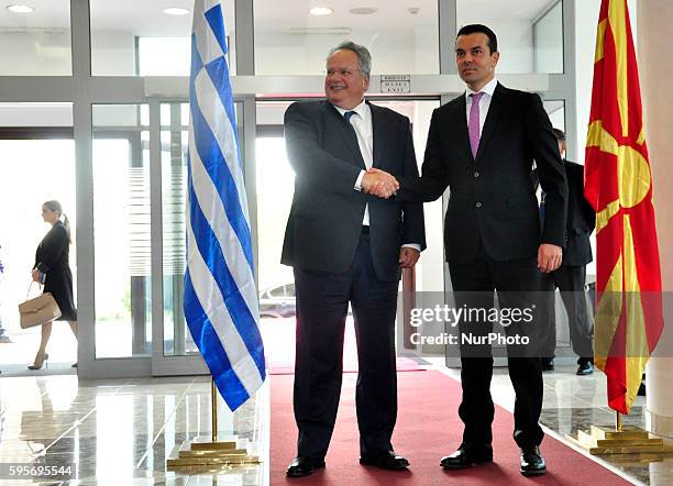 Greek Minister of Foreign Affairs Nikos Kotzias meets Macedonian Prime Minister Nikola Gruevski in Skopje, Republic of Macedonia, on August 25, 2016.