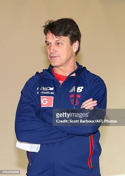 Paul Roos, Senior Coach of the Demons during a Melbourne Demons AFL press conference at the Melbourne Cricket Ground on August 26, 2016 in Melbourne,...