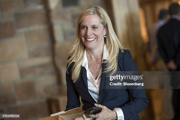 Lael Brainard, governor of the U.S. Federal Reserve, arrives for a welcome dinner during the Jackson Hole economic symposium, sponsored by the...