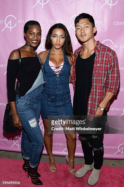 Mame Adjei, Courtney Allegra, and Justin Kim attend the Courtney Allegra VIP Store Opening and Fashion Show on August 25, 2016 in Los Angeles,...