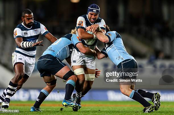 Taleni Seu of Auckland looks to break a tackle during the round two Mitre 10 Cup match between Auckland and Northland at Eden Park on August 26, 2016...