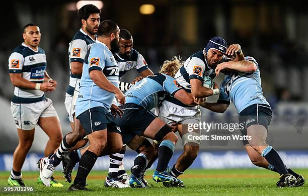 Taleni Seu of Auckland looks to break a tackle during the round two Mitre 10 Cup match between Auckland and Northland at Eden Park on August 26, 2016...