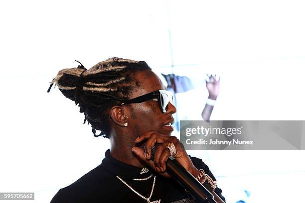 Young Thug speaks at the Young Thug "No, My Name Is Jeffery" Listening Event Hosted By Lyor Cohen at YouTube Space on August 25, 2016 in New York...