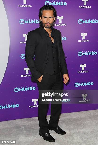 Fabian Rios poses backstage at Telemundo's Premios Tu Mundo 'Your World' Awards at American Airlines Arena on August 25, 2016 in Miami, Florida.