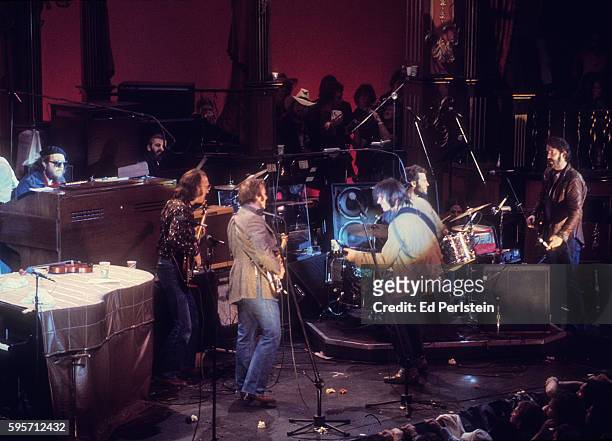 The Band and friends perform during The Last Waltz at Winterland on November 25, 1976 in San Francisco, California.