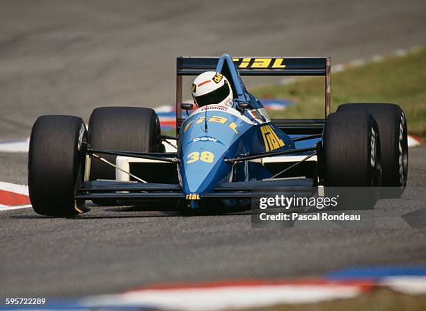 Christian Danner of Germany drives the Rial Racing Rial ARC2 Ford Cosworth DFR V8 during practice for the Mobil 1 German Grand Prix on 29 July 1989...