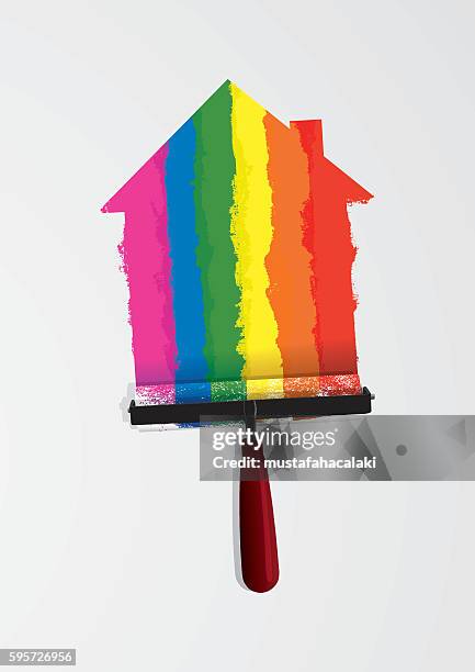 ein haus mit regenbogenfarben bemalen - innenarchitekt stock-grafiken, -clipart, -cartoons und -symbole