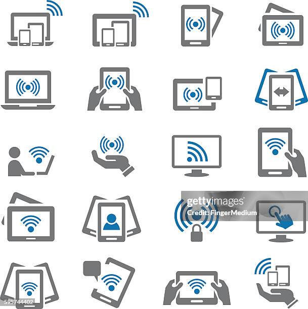 wifi icons set - internet cafe icon stock illustrations