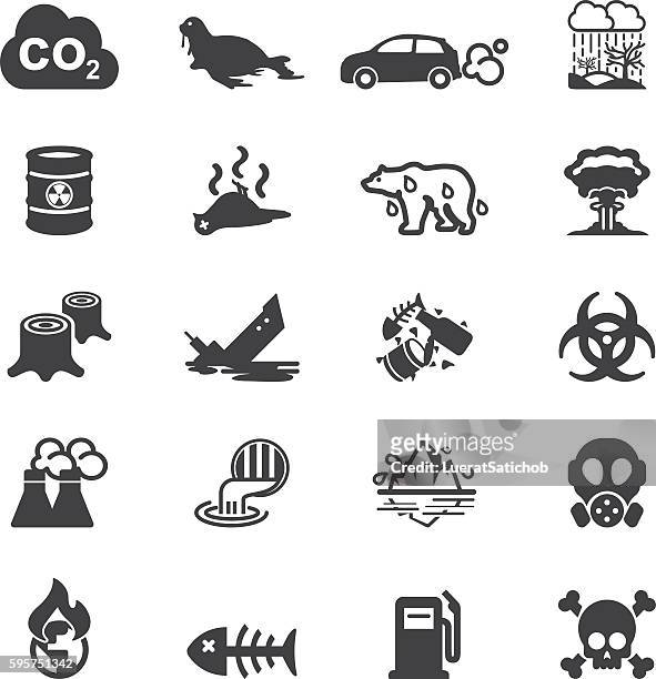verschmutzung silhouette icons | eps10 - umweltverschmutzung stock-grafiken, -clipart, -cartoons und -symbole