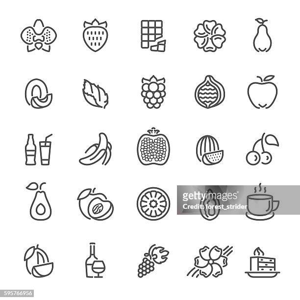 stockillustraties, clipart, cartoons en iconen met fruit, flavors, additives and flavorings icons - chocolate