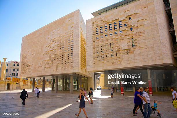 stone parliament building, valletta, malta - modern malta stock pictures, royalty-free photos & images