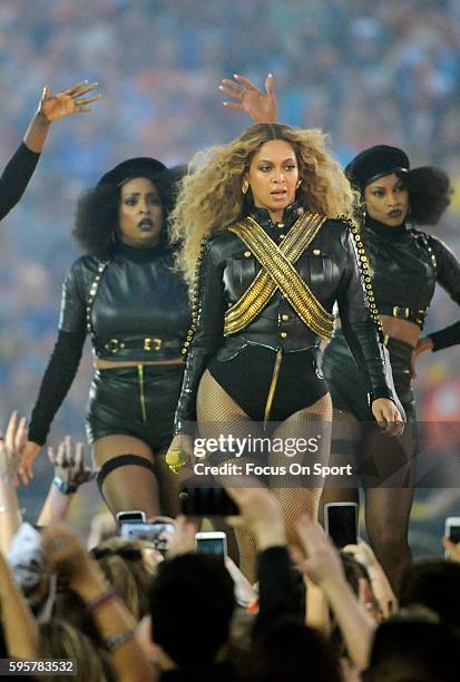 Beyonce perform during the Pepsi Super Bowl 50 Halftime Show at Levi's Stadium on February 7, 2016 in Santa Clara, California.
