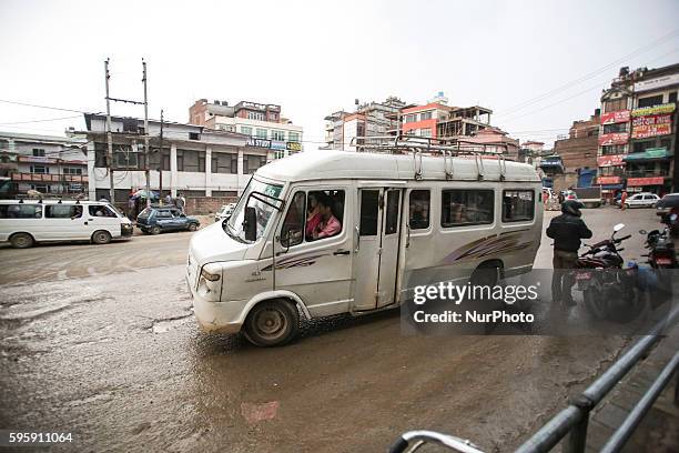 Bus in Katmandu, Nepal on 26 August 2016. As the roads are dangerous there are many fatal accidents every week as the routes are on the mountains on...