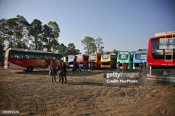 Bus station in Katmandu, Nepal on 26 August 2016. As the roads are dangerous there are many fatal accidents every week as the routes are on the...