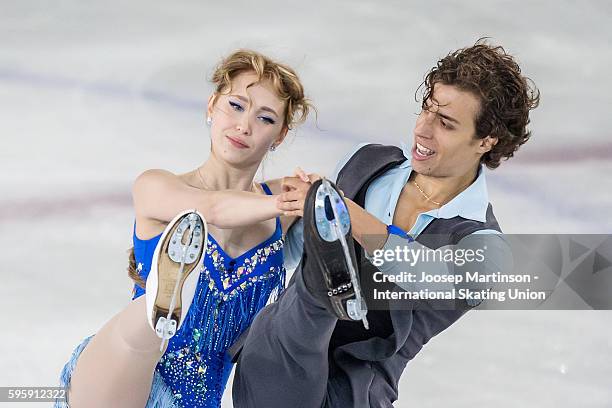 Angelique Abachkina and Louis Thauron of France compete during the ice dance short dance on day two of the ISU Junior Grand Prix of Figure Skating on...