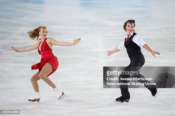 Ashlynne Stairs and Lee Royer of Canada compete during the ice dance short dance on day two of the ISU Junior Grand Prix of Figure Skating on August...