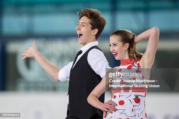 Villo Marton and Danyil Semko of Hungary compete during the ice dance short dance on day two of the ISU Junior Grand Prix of Figure Skating on August...