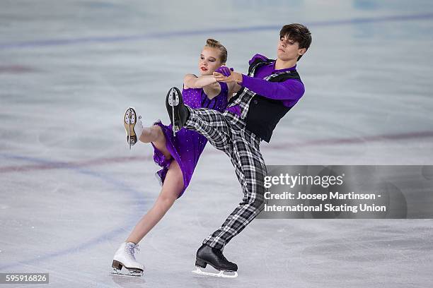 Loica Demougeot and Theo Le Mercier of France compete during the ice dance short dance on day two of the ISU Junior Grand Prix of Figure Skating on...