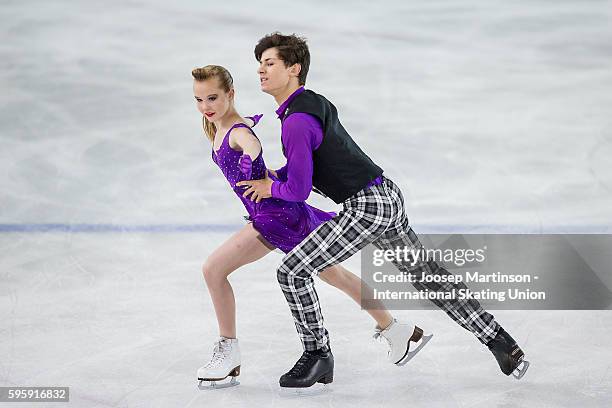 Loica Demougeot and Theo Le Mercier of France compete during the ice dance short dance on day two of the ISU Junior Grand Prix of Figure Skating on...