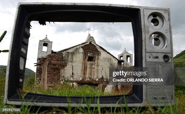 View of the ruins of a church destroyed during the Hurricane Mitch in 1998, in the rural community Morolica, Choluteca department, 64kms south of...