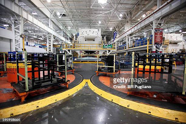 The inside of the Fiat Chrysler Automobiles Sterling Stamping Plant is shown August 26, 2016 in Sterling Heights, Michigan. An event was held today...