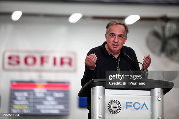 Fiat Chrysler Automobiles CEO Sergio Marchionne speaks at an event celebrating the start of production of three all-new stamping presses at the FCA...