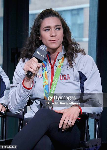 Olympic gold medalists Amanda Polk from the gold medal winning Women's Eight Olympic Rowing Team attends the AOL Build Presents Gold Medal Winning...